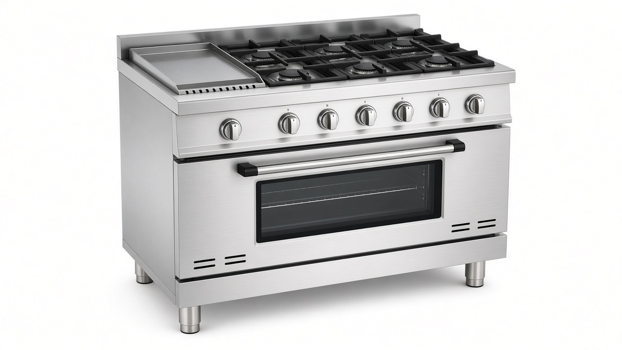 48-inch stainless steel gas range with griddle