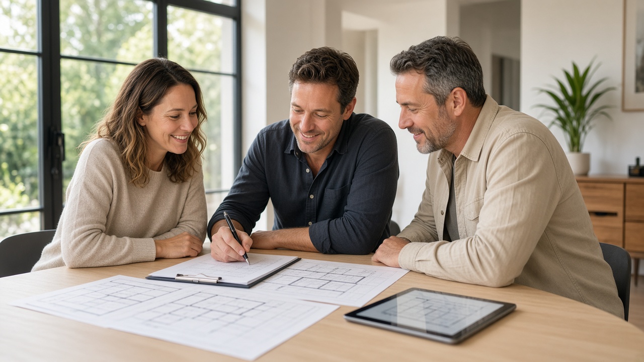 Owners and builder signing the construction agreement