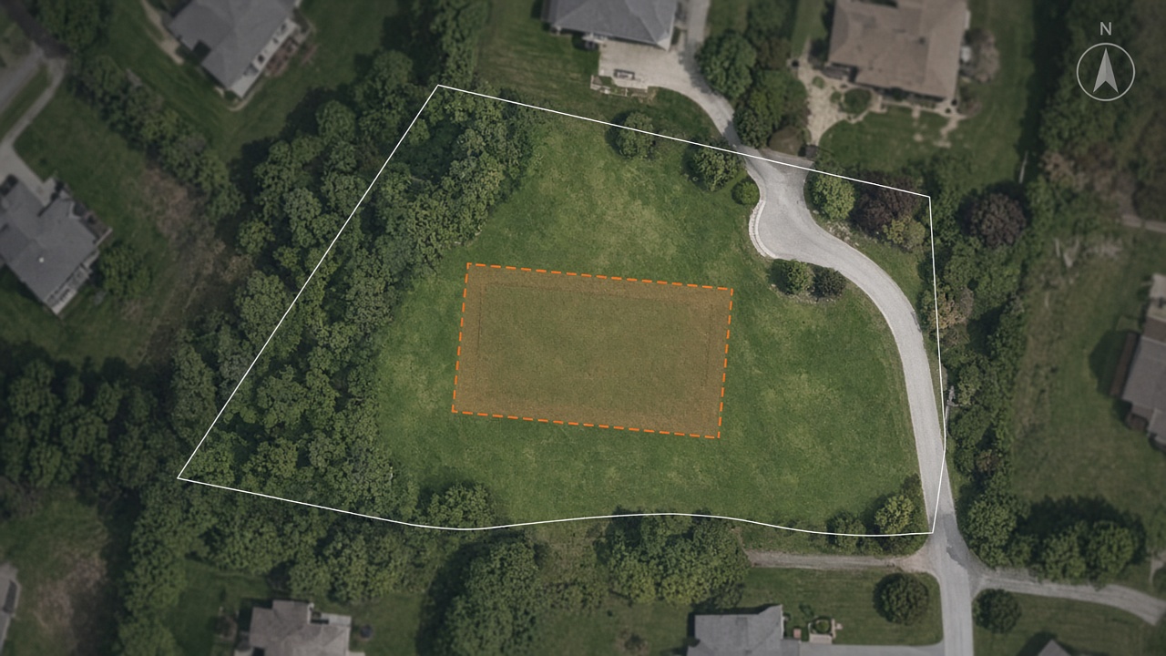 Map view of the lot with building pad marked