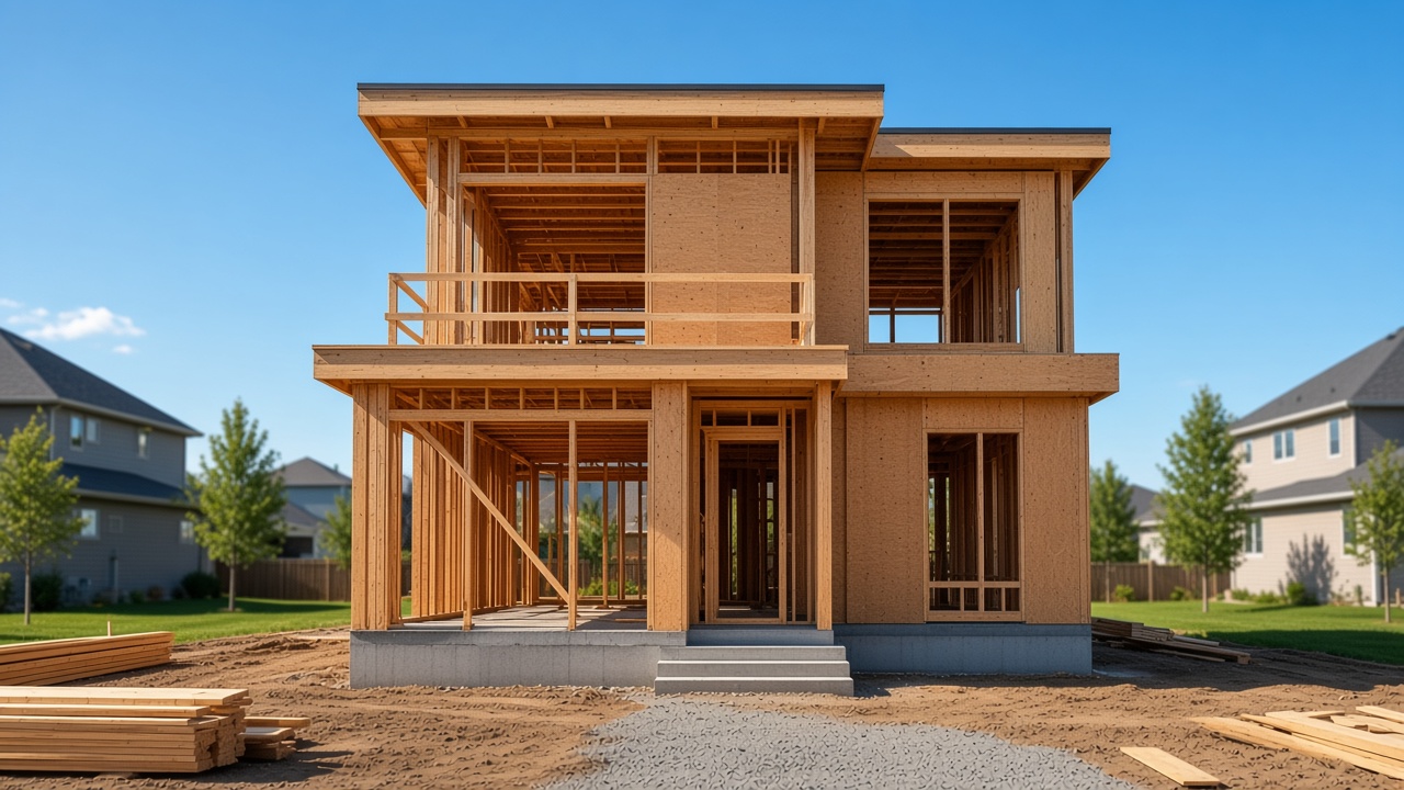 House walls framing under construction